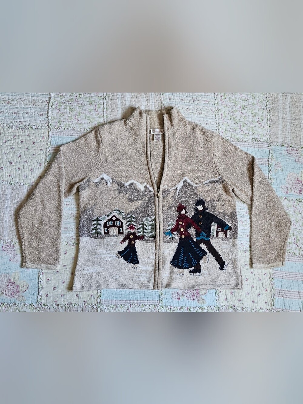 Northern Reflections Tan Zip-Up Winter Holiday Sweater